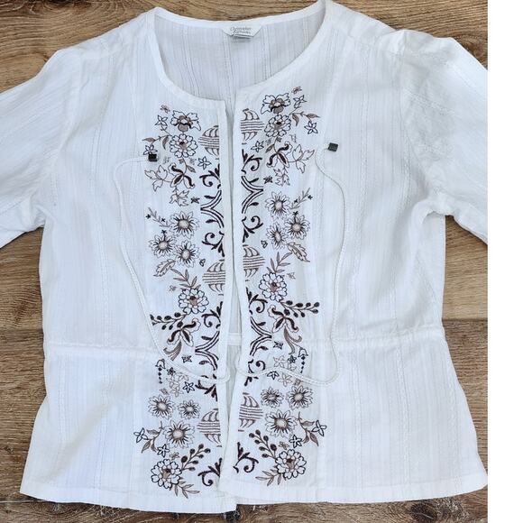 Christopher & Banks Light weight Embroidered Tie Front Cover up Blouse Size Smal - Picture 2 of 8